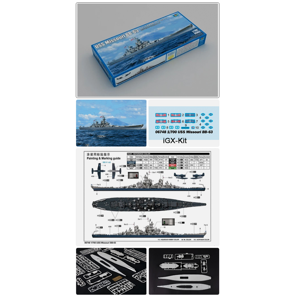 Model Kit Uss Missouri - ชุดประกอบโมเดลเรือรบพลาสติก Trumpeter 06748 ขนาด 1/700 รุ่น